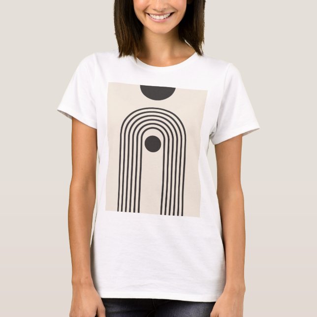 Rainbow and Sun, Boho Abstract Geometric Art T-Shirt (Front)