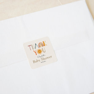 Rainbow and Sunshine Thank You Baby Shower  Square Sticker