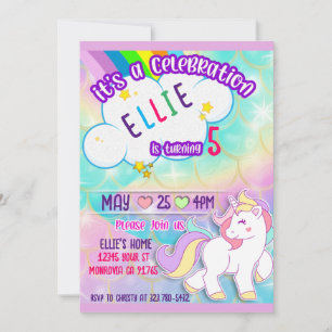 Rainbow and Unicorn Birthday party invitation