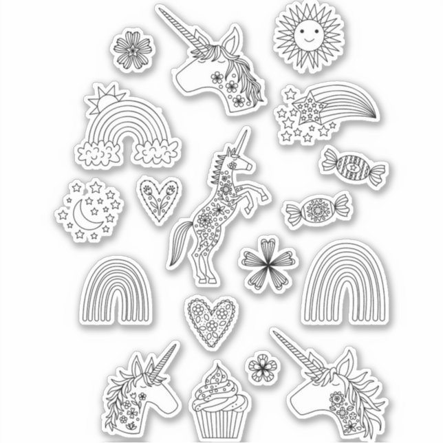 Rainbow and Unicorn Line Art Drawing (Front)