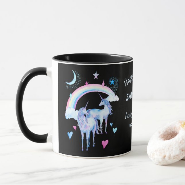 Rainbow and unicorns custom mug (With Donut)