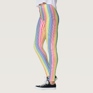 Rainbow and white stripes leggings