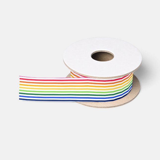 Rainbow and white stripes satin ribbon (Spool)