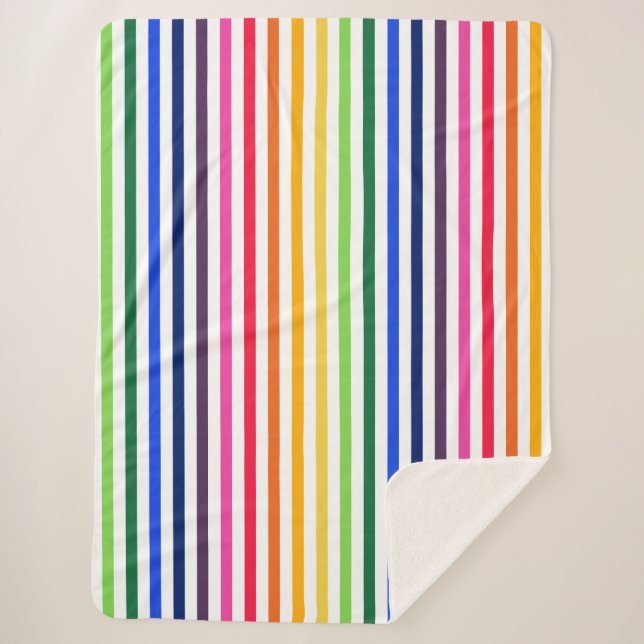 Rainbow and white stripes sherpa blanket (Front)