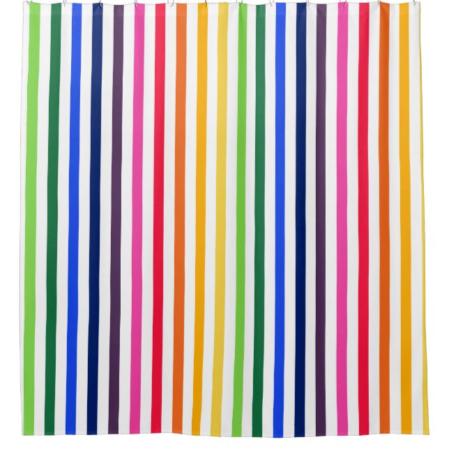 Rainbow and white stripes shower curtain (Front)