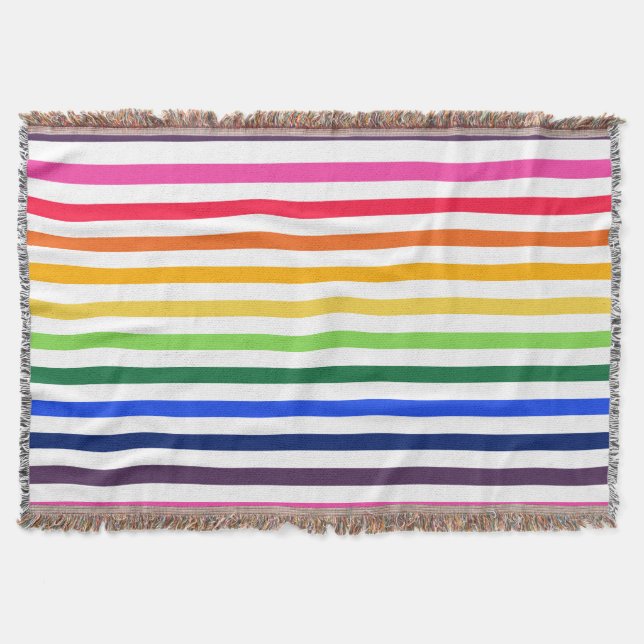 Rainbow and white stripes throw blanket (Front)