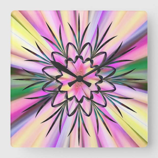 Rainbow and wrought iron square wall clock (Front)