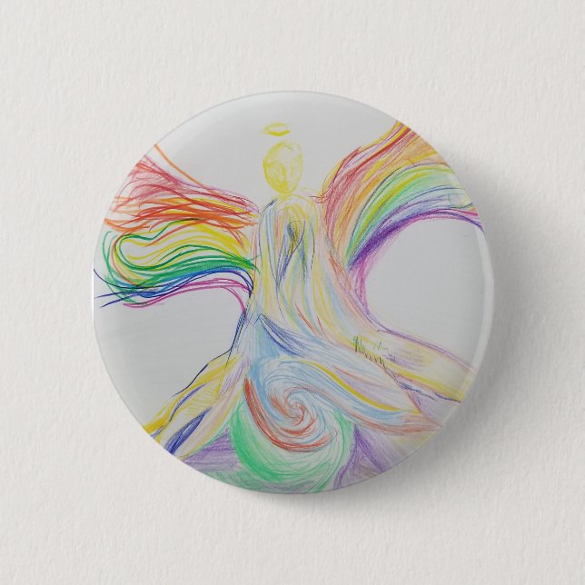rainbow angel 6 cm round badge (Front)