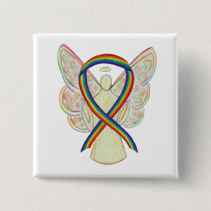 Rainbow Angel Awareness Ribbon Custom Art Pins