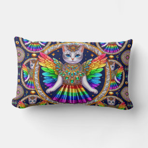 Rainbow Angel Cat Lumbar Cushion
