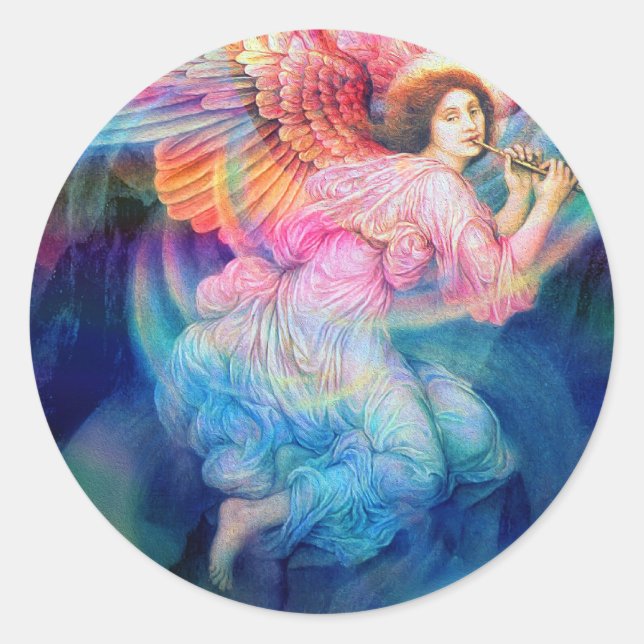 Rainbow Angel Classic Round Sticker (Front)