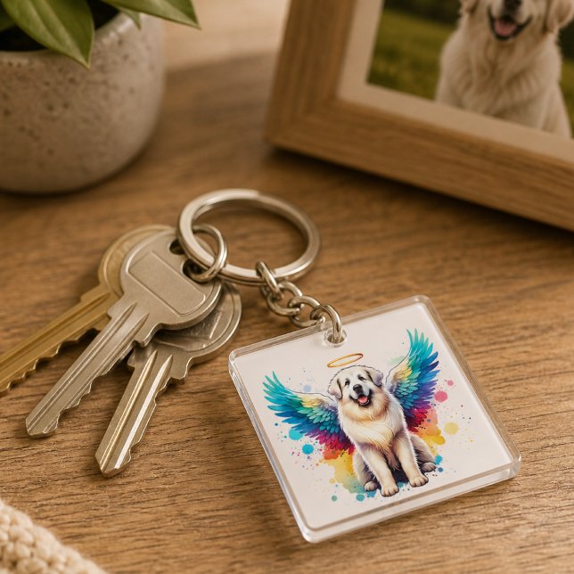Rainbow Angel Great Pyrenees Dog Watercolor Key Ring (great pyrenees keychain near photo )