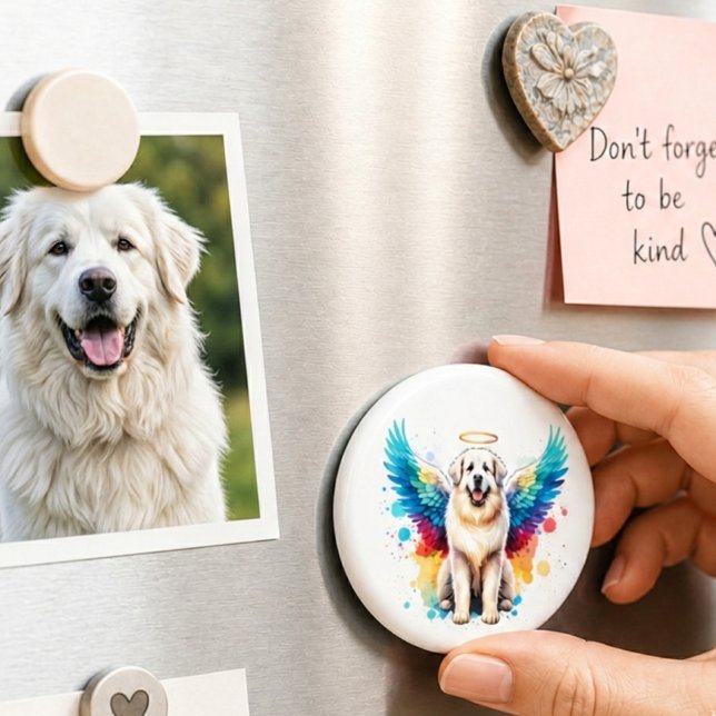 Rainbow Angel Great Pyrenees Dog Watercolor Magnet (great pyrenees on fridge)
