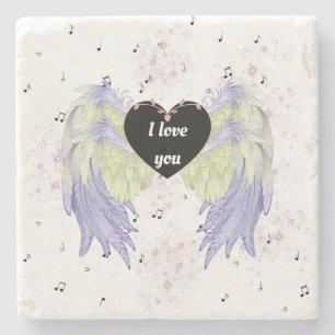 Rainbow angel wings stone coaster