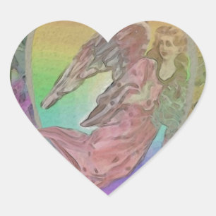Rainbow Angel with Hearts Heart Sticker