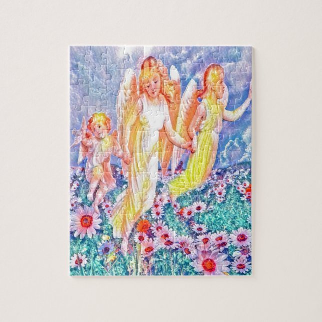 Rainbow Angels in Flower Field Jigsaw Puzzle (Vertical)