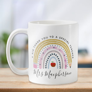 Rainbow Apple Monogram Teacher Thank You Gift Coffee Mug