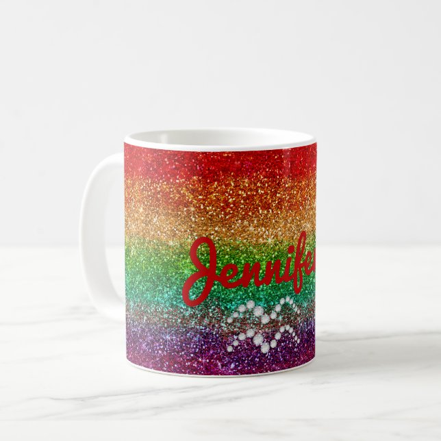Rainbow Aquarius Rose Personalised  Coffee Mug (Front Left)