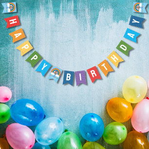 Rainbow Arch Over The Clouds Baby's First Birthday Bunting