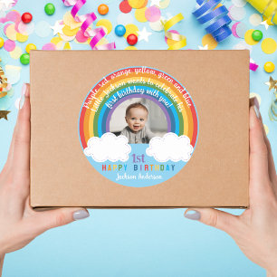 Rainbow Arch Over The Clouds Baby's First Birthday Classic Round Sticker