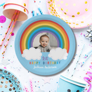 Rainbow Arch Over The Clouds Baby's First Birthday Paper Plate