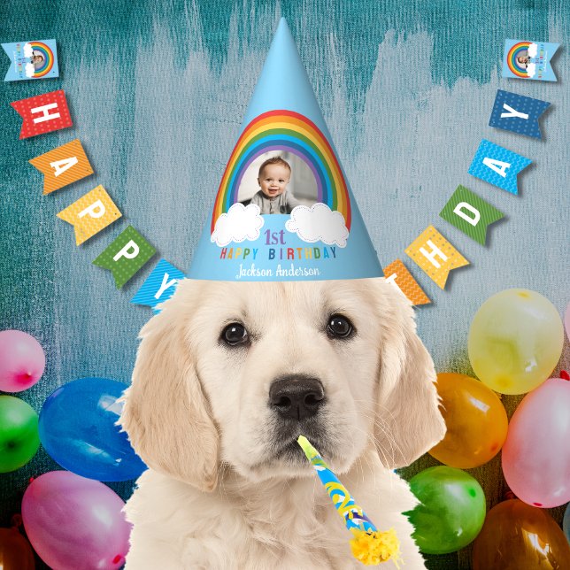 Rainbow Arch Over The Clouds Baby's First Birthday Party Hat (Creator Uploaded)