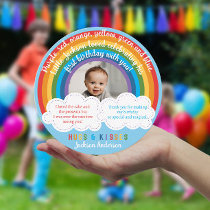 Rainbow Arch Over The Clouds Baby's First Birthday Thank You Card