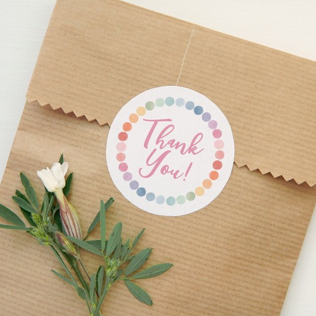 Rainbow Art Birthday Party Thank You Classic Round Sticker (Creator Uploaded)