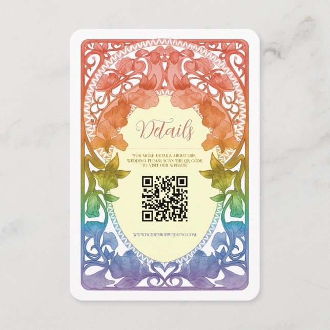 Rainbow Art Nouveau QR Code Wedding Enclosure Card (Front)