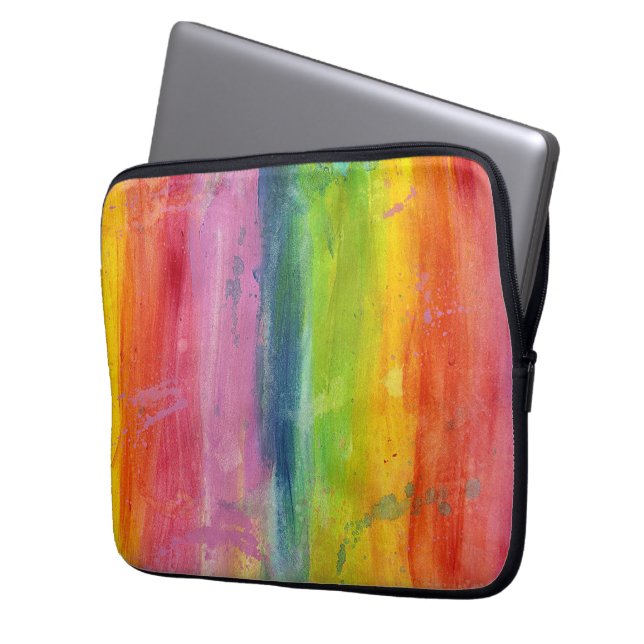 Rainbow art paint stripe arty colourful laptop sleeve (Front Left)