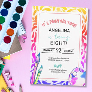 Rainbow Art Painting Birthday Party Girl Invitation