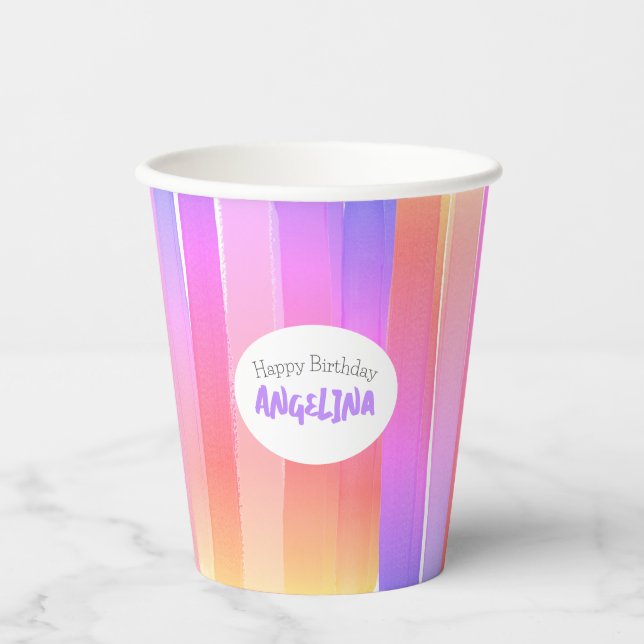 Rainbow Art Themed Painting Party Girl Birthday Pa Paper Cups (Front)