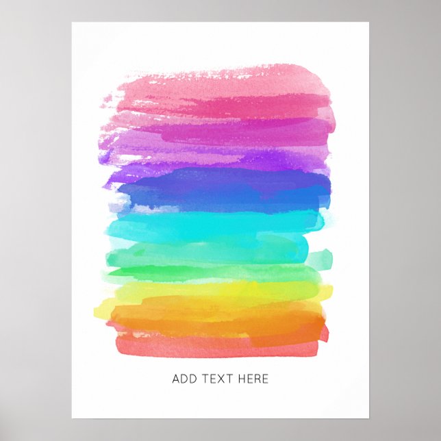 Rainbow Artist Brushstrokes Minimalist Happy Text Poster (Front)