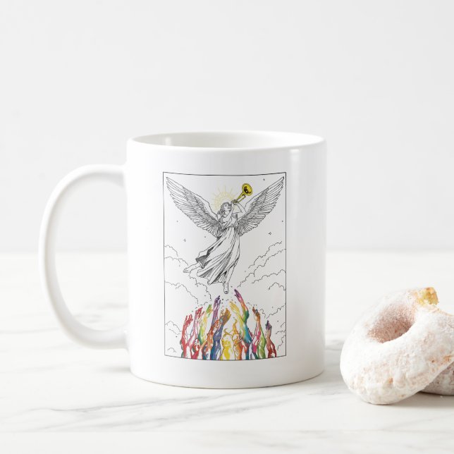 Rainbow Ascension – Pride Angel of Hope Coffee Mug (With Donut)