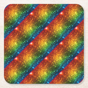 Rainbow Astral Glitter Only Love Is Real Square Paper Coaster