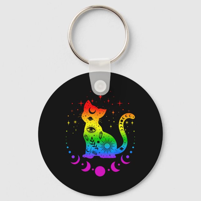 Rainbow Astrology Cat Lgbt Gay Pride Flag  Key Ring (Front)