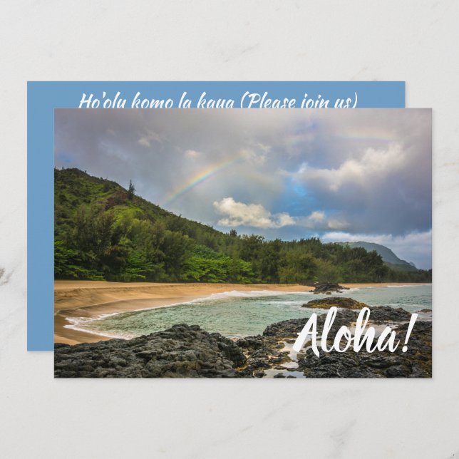 Rainbow at Lumaha'i Beach, Kauai, Hawaii Invitation (Front/Back)