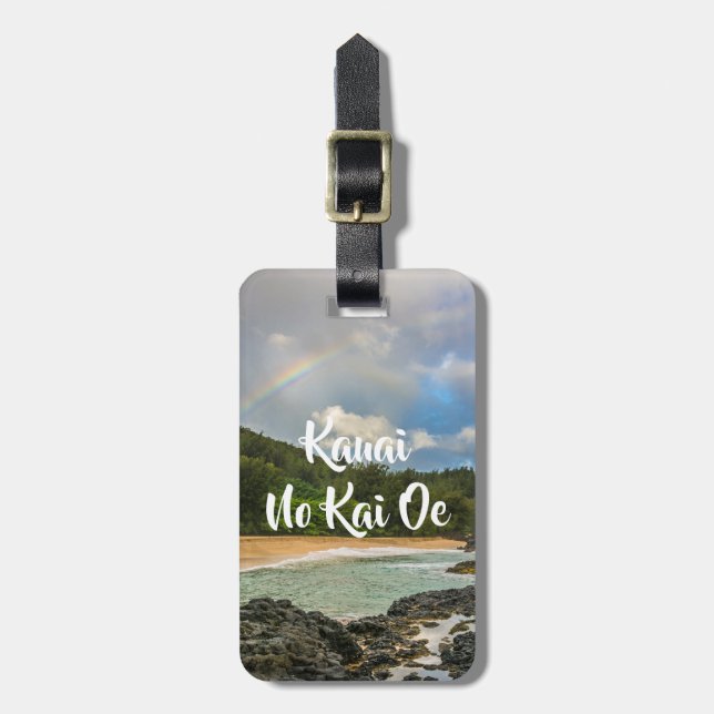Rainbow at Lumaha'i Beach, Kauai, Hawaii Luggage Tag (Front Vertical)