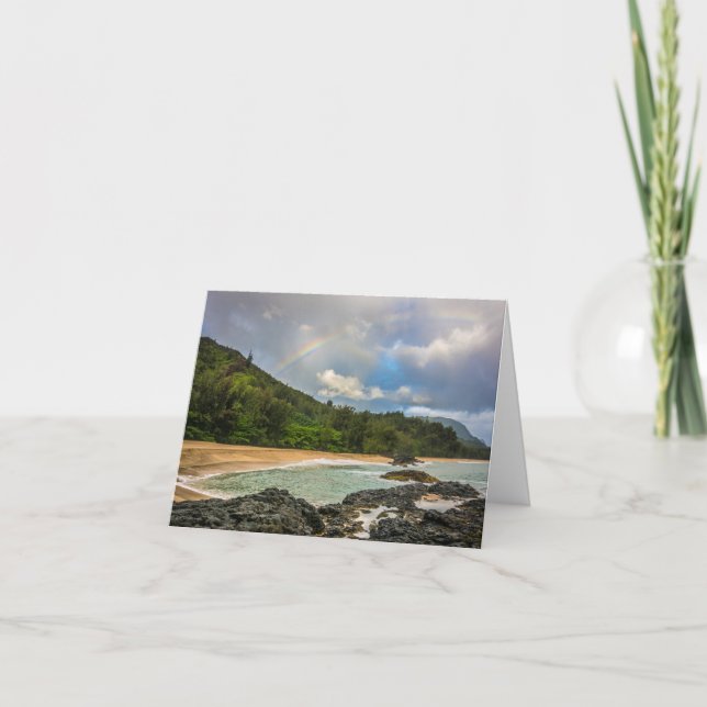 Rainbow at Lumaha'i Beach, Kauai, Hawaii Note Card (Front)