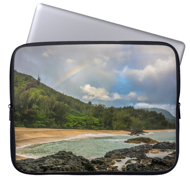 Rainbow at Lumaha'i Beach, Kauai, Hawaii Wetsuit Laptop Sleeve (Front)