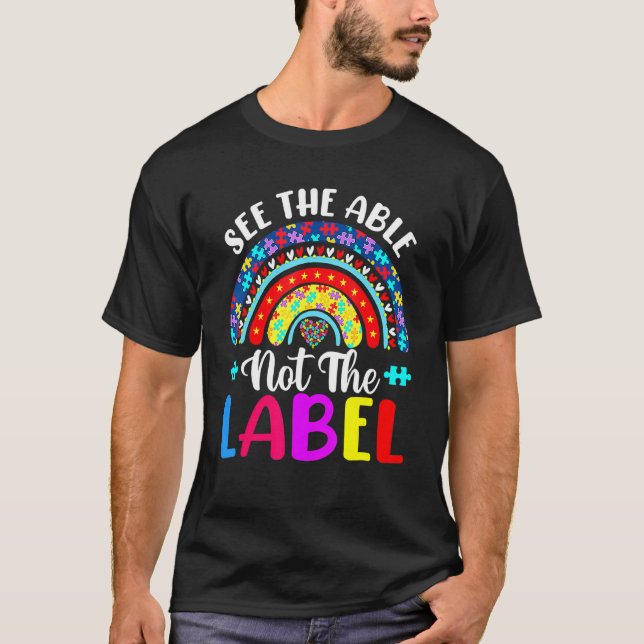 Rainbow Autism Awareness Puzzle Support See Able N T-Shirt (Front)