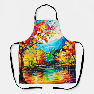 Rainbow Autumn Lake Art Apron
