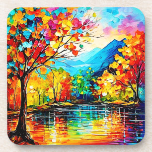 Rainbow Autumn Lake Art Coaster