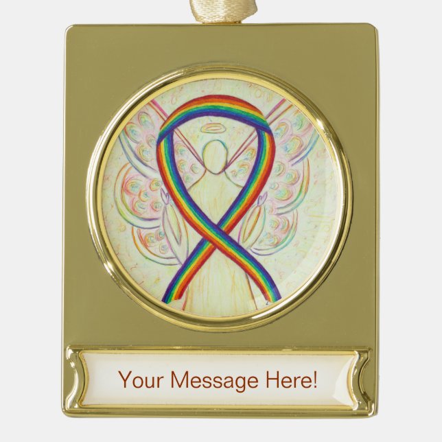 Rainbow Awareness Ribbon Angel Art Custom Ornament (Front)