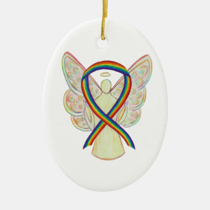 Rainbow Awareness Ribbon Angel Custom Art Ornament