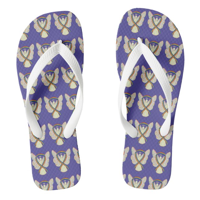 Rainbow Awareness Ribbon Angel Custom Flip Flops (Footbed)