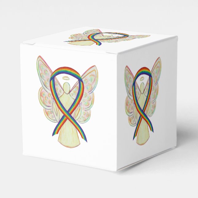 Rainbow Awareness Ribbon Angel Party Favour Box (Front Side)