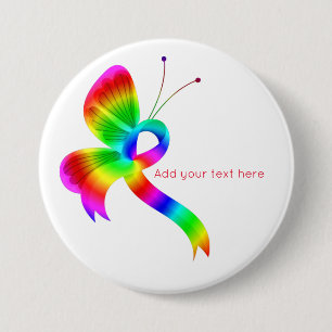 Rainbow Awareness Ribbon Butterfly  Button