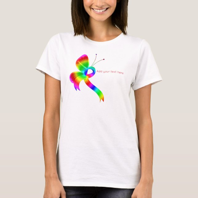 Rainbow Awareness Ribbon Butterfly T-Shirt (Front)