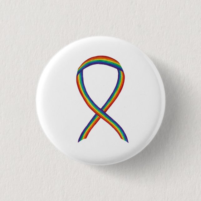 Rainbow Awareness Ribbon Custom Art Pins (Front)